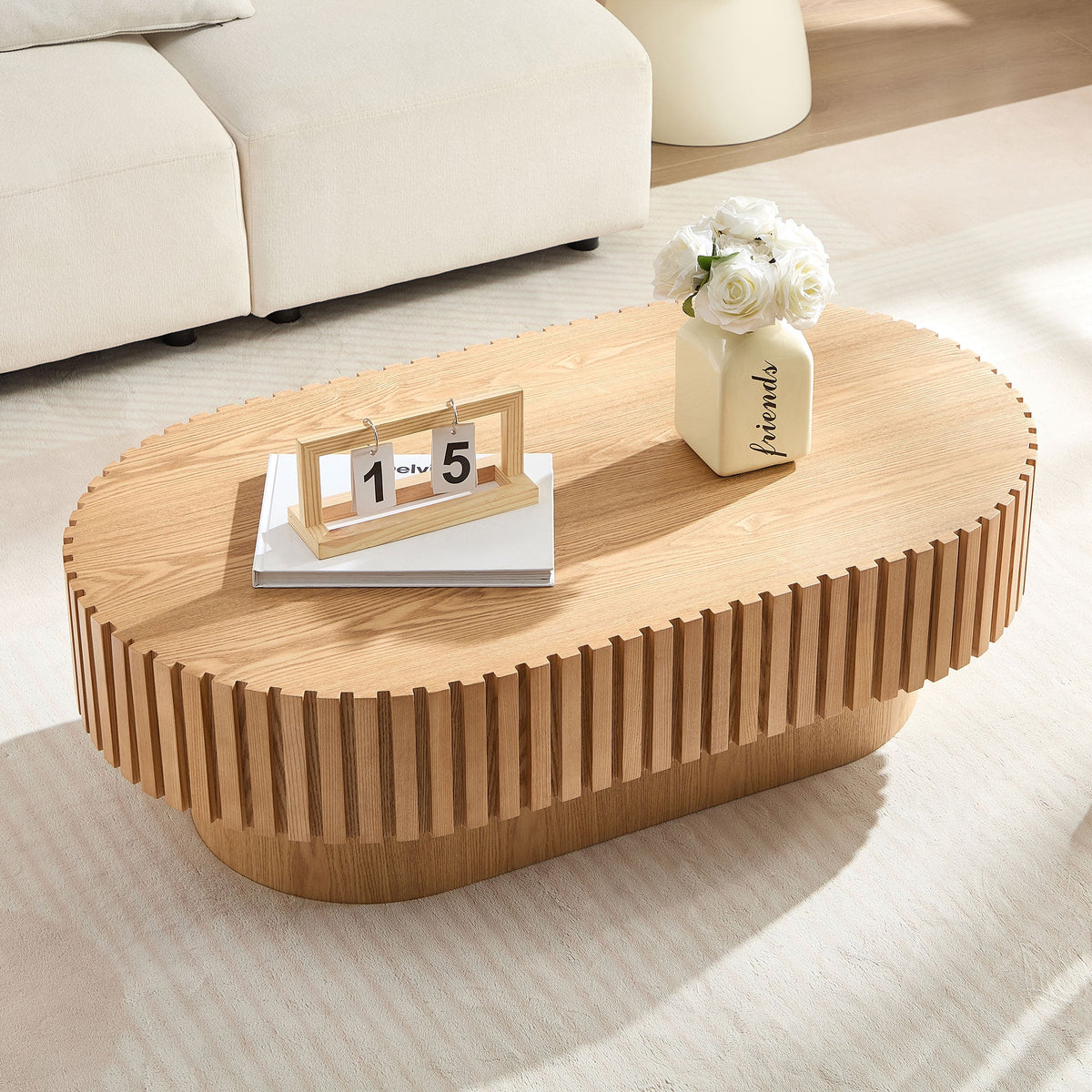 43.70 Inch Modern Handcraft Drum Coffee Table