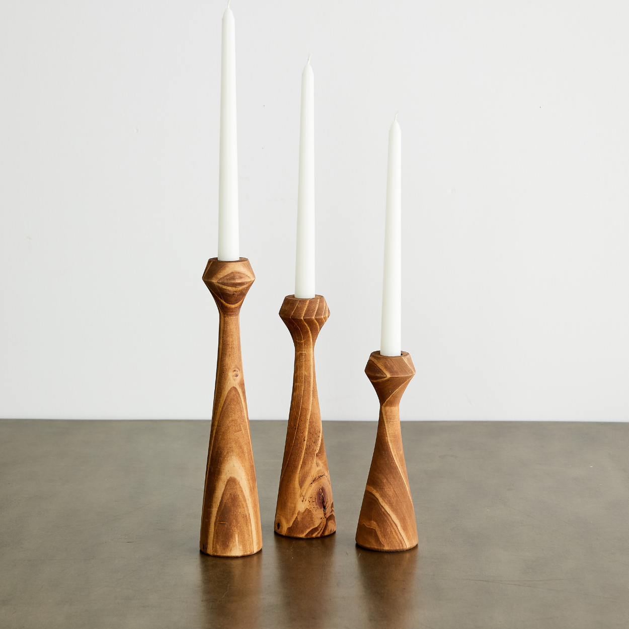 Tapered Diamond Wood Candle Holder in Cognac, Natural and Espresso