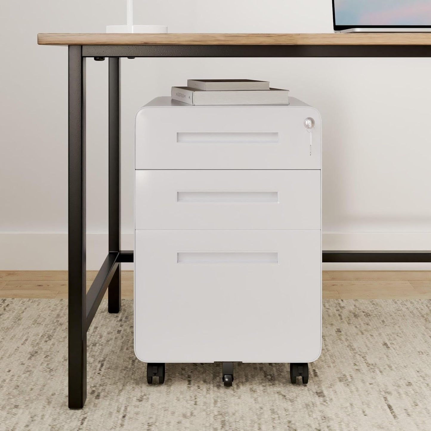 Mobile File Cabinet Home Office 3 Drawer White Under Desk