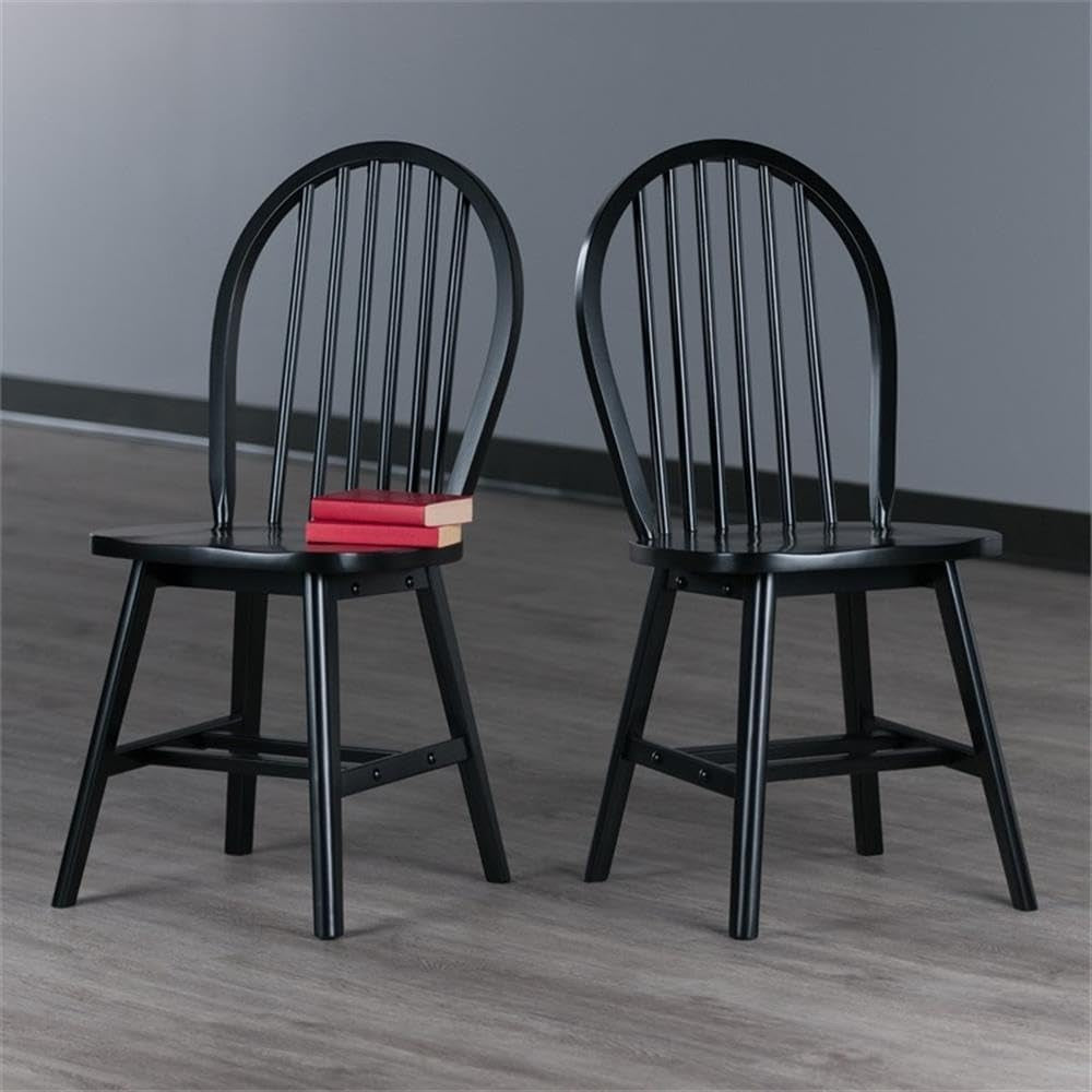 Windsor Dining Chair Set Solid Wood Black Finish 2 Pack