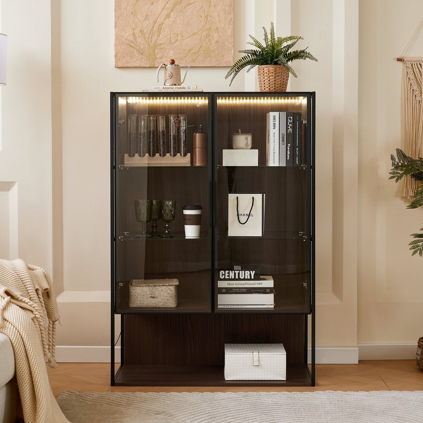 Modern Minimalist 51.2'' Tall Lighted Display Cabinet with Tempered Glass