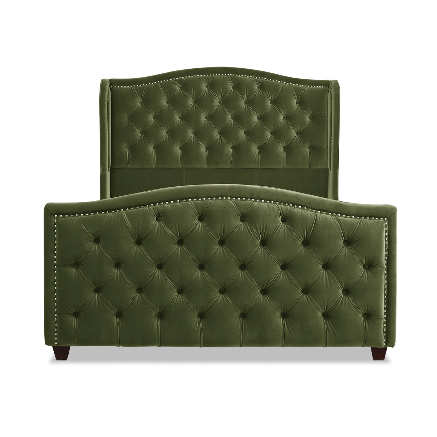 Marcella Upholstered Shelter Headboard Bed Set, Queen, Olive Green Performance Velvet