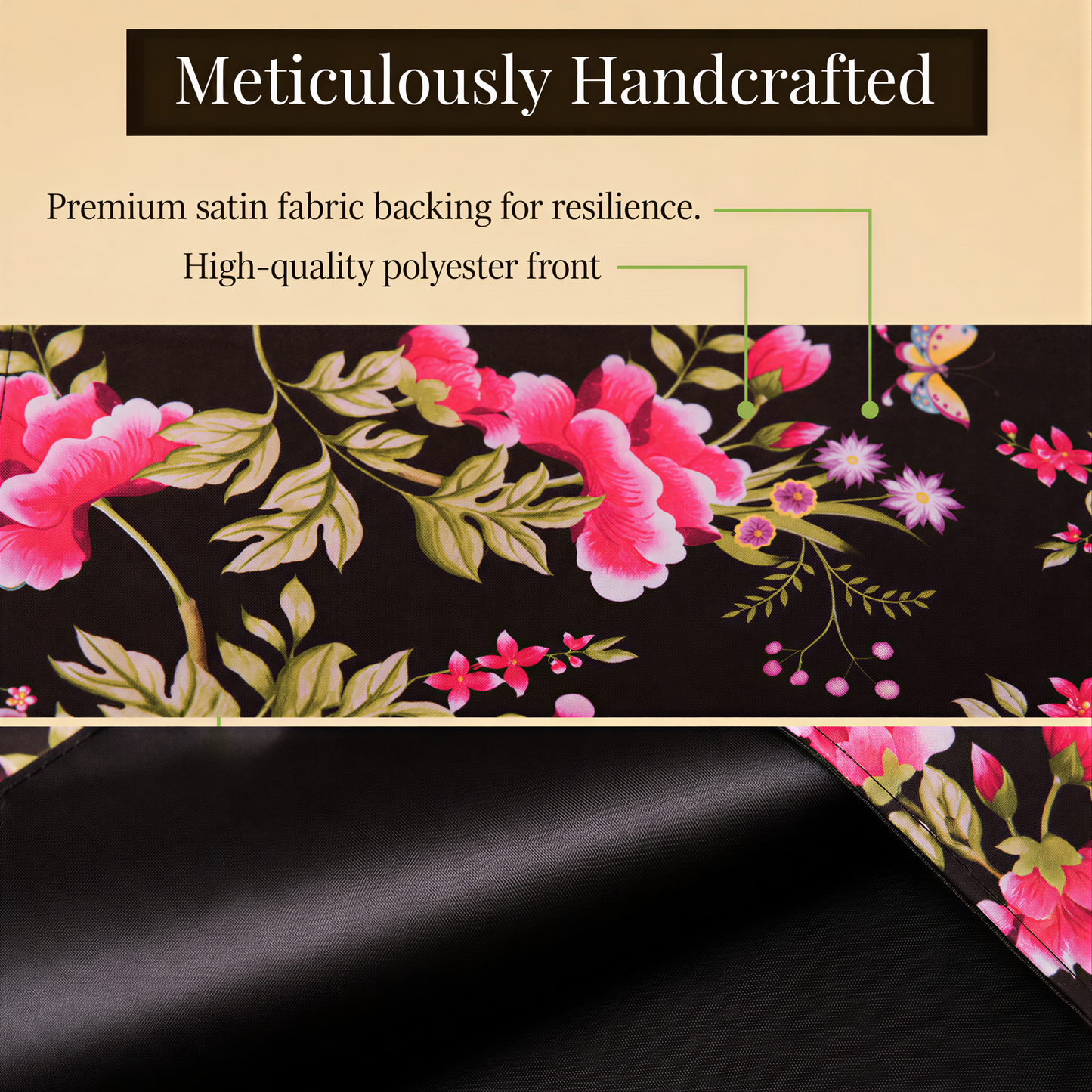 Printed Table Runner - Saku Black Floral Decorative Indoor Outdoor Runner