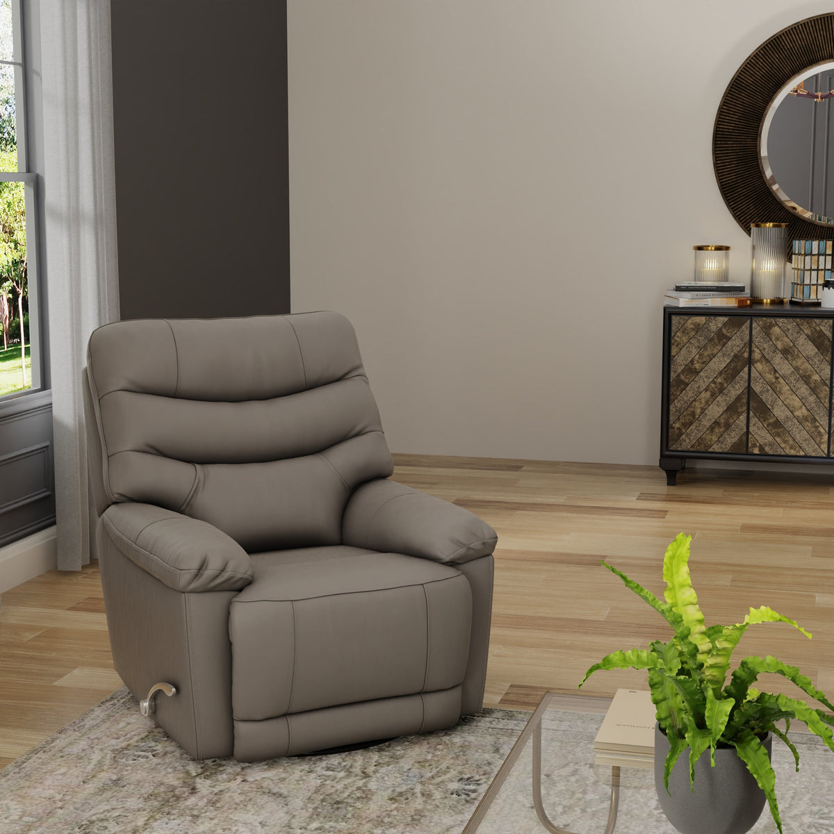 Global Home Swivel Glider Recliner with Manual Footrest In Oslo Sky
