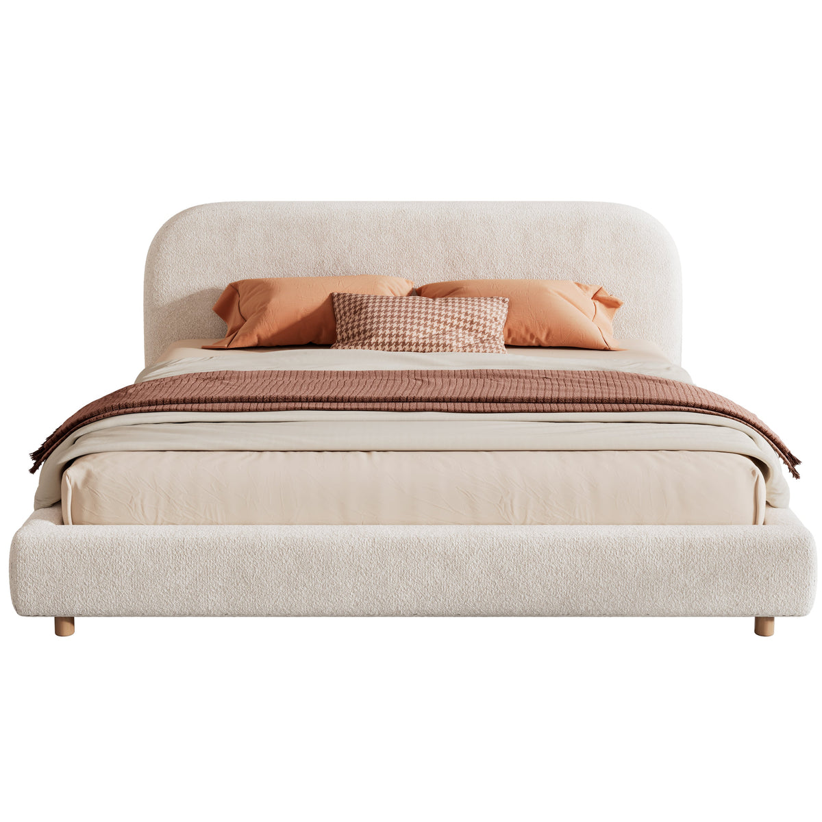 California King Size Upholstered Bed With Boucle Fabric