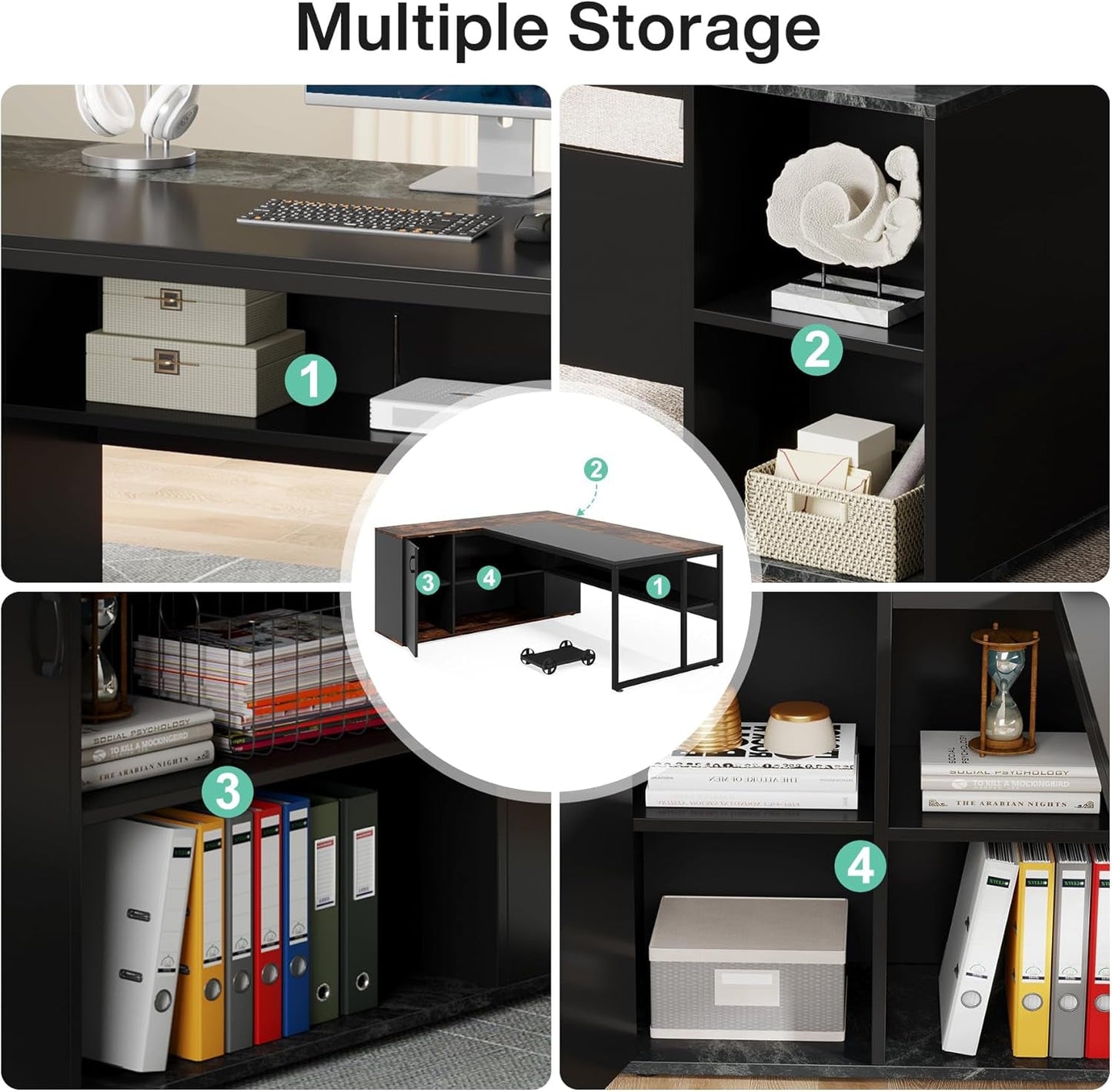 71 Inch Black L Shaped Executive Desk With Storage