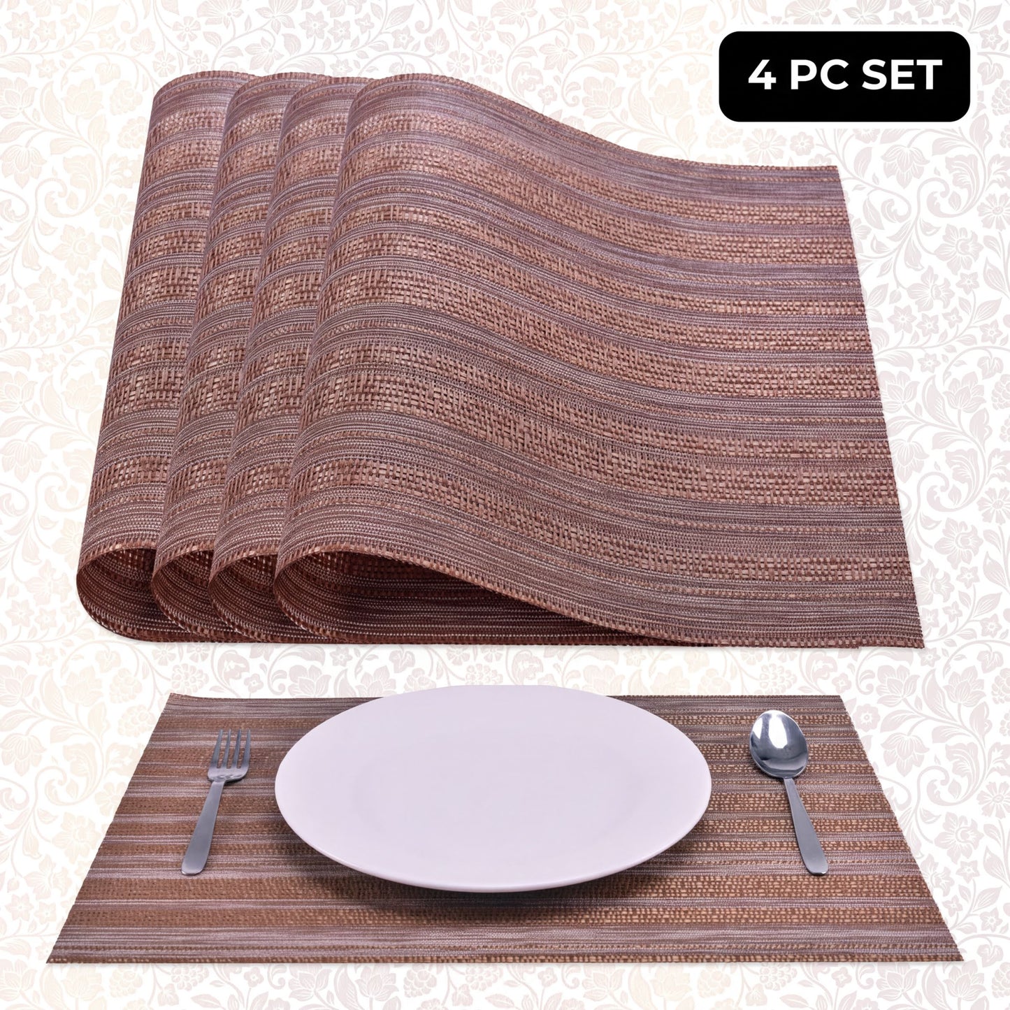 PVC Placemats – Brown Dining Table Mats | Non Slip, Heat Resistant & Waterproof