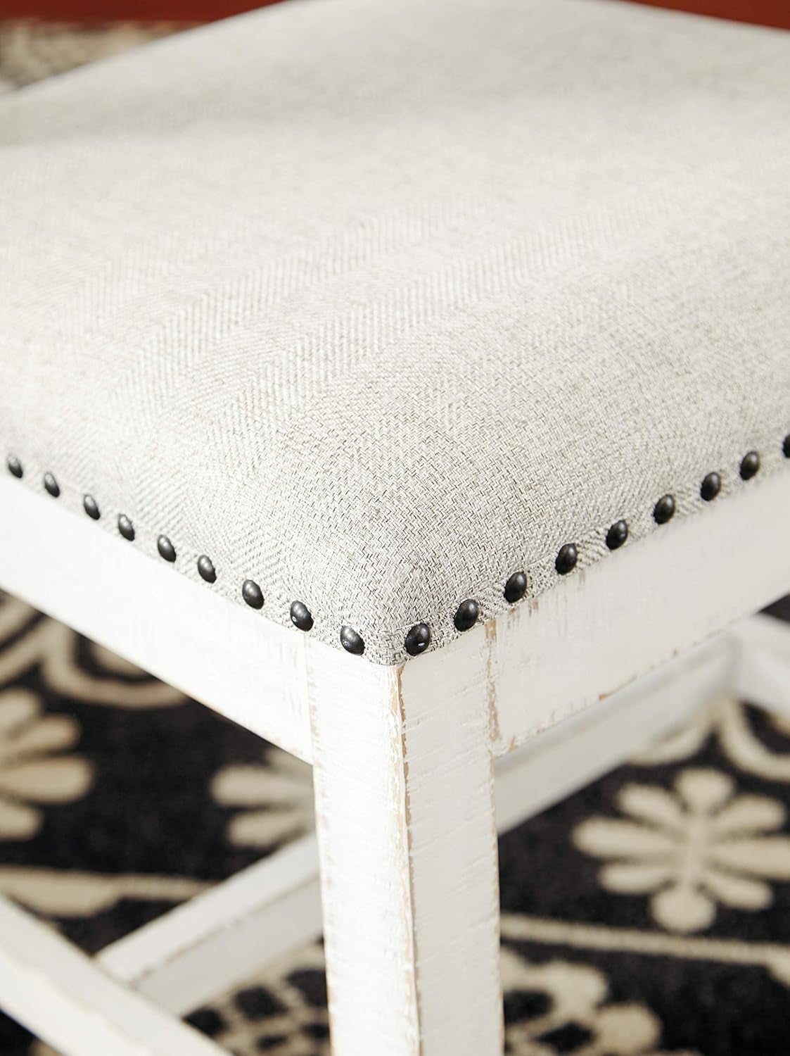 Vintage Farmhouse Cushioned Dining Chairs Whitewash 2 Pack