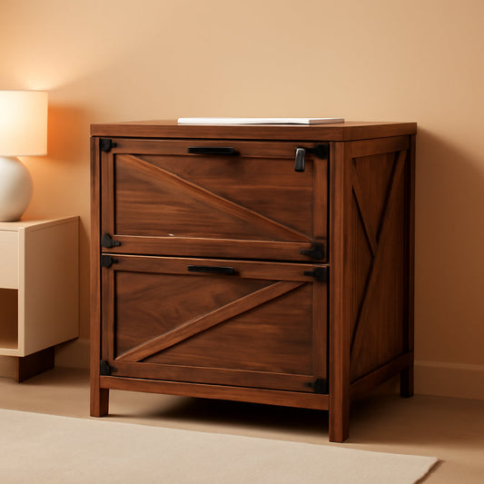 2 Drawer Farmhouse Lateral Filing Cabinet With Lock In Brown For Home Office Legal Letter A4 F4 Sizes