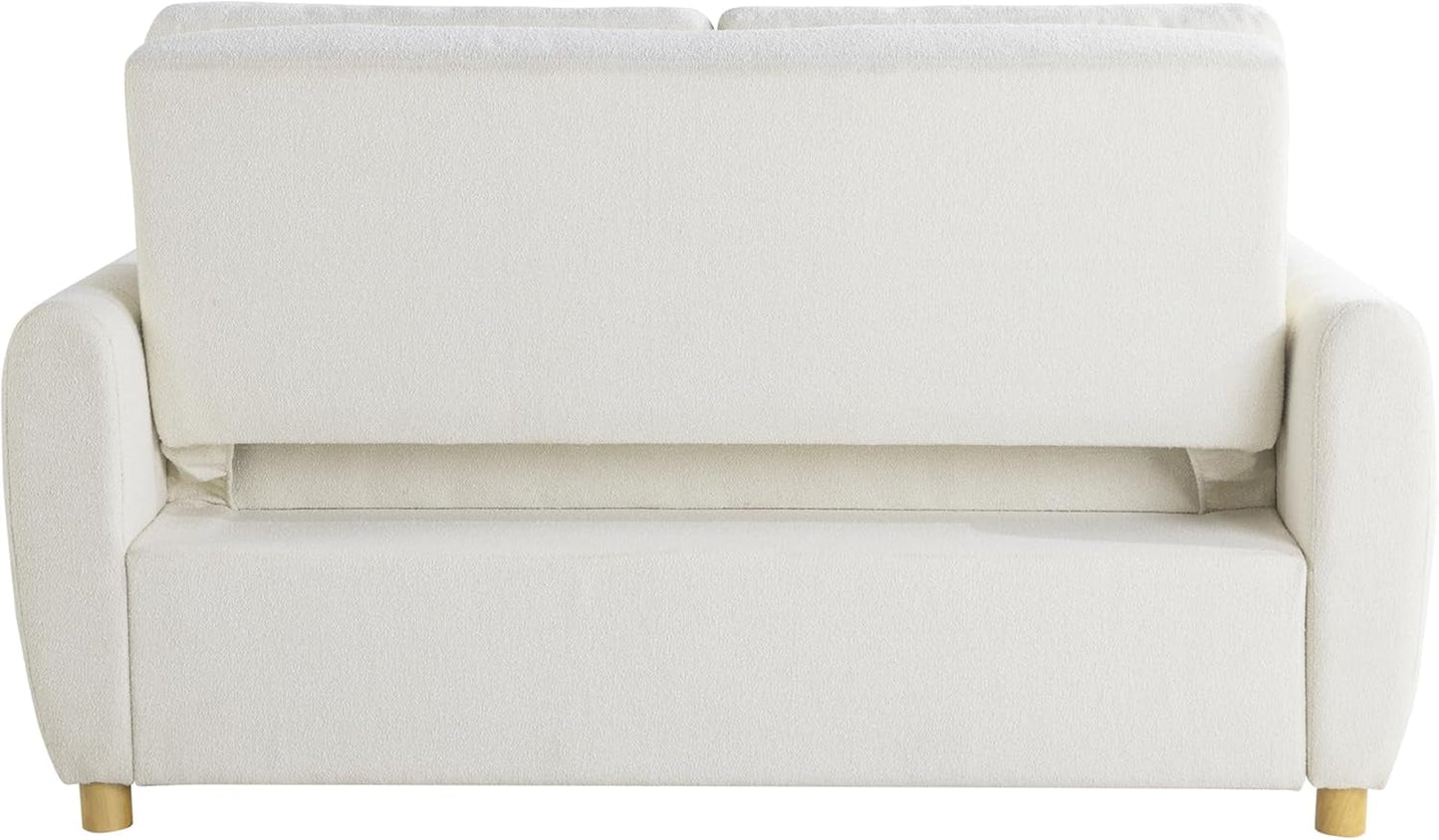 Convertible Sleeper Loveseat 66 Inch Polyester Ivory