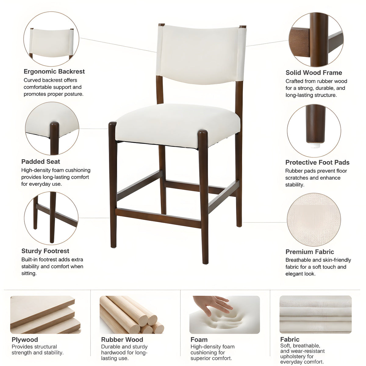 26.4" Solid Wood Counter Height Barstools Set of 2