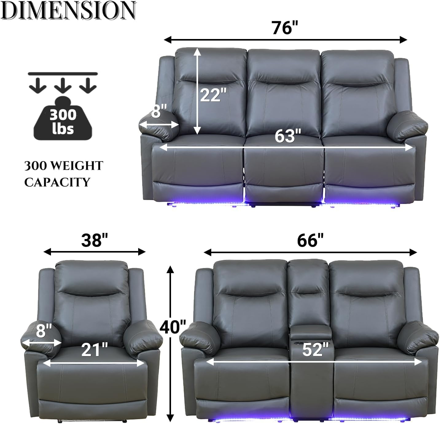Power Recliner Sofa Set Leather With USB Ports Living Room