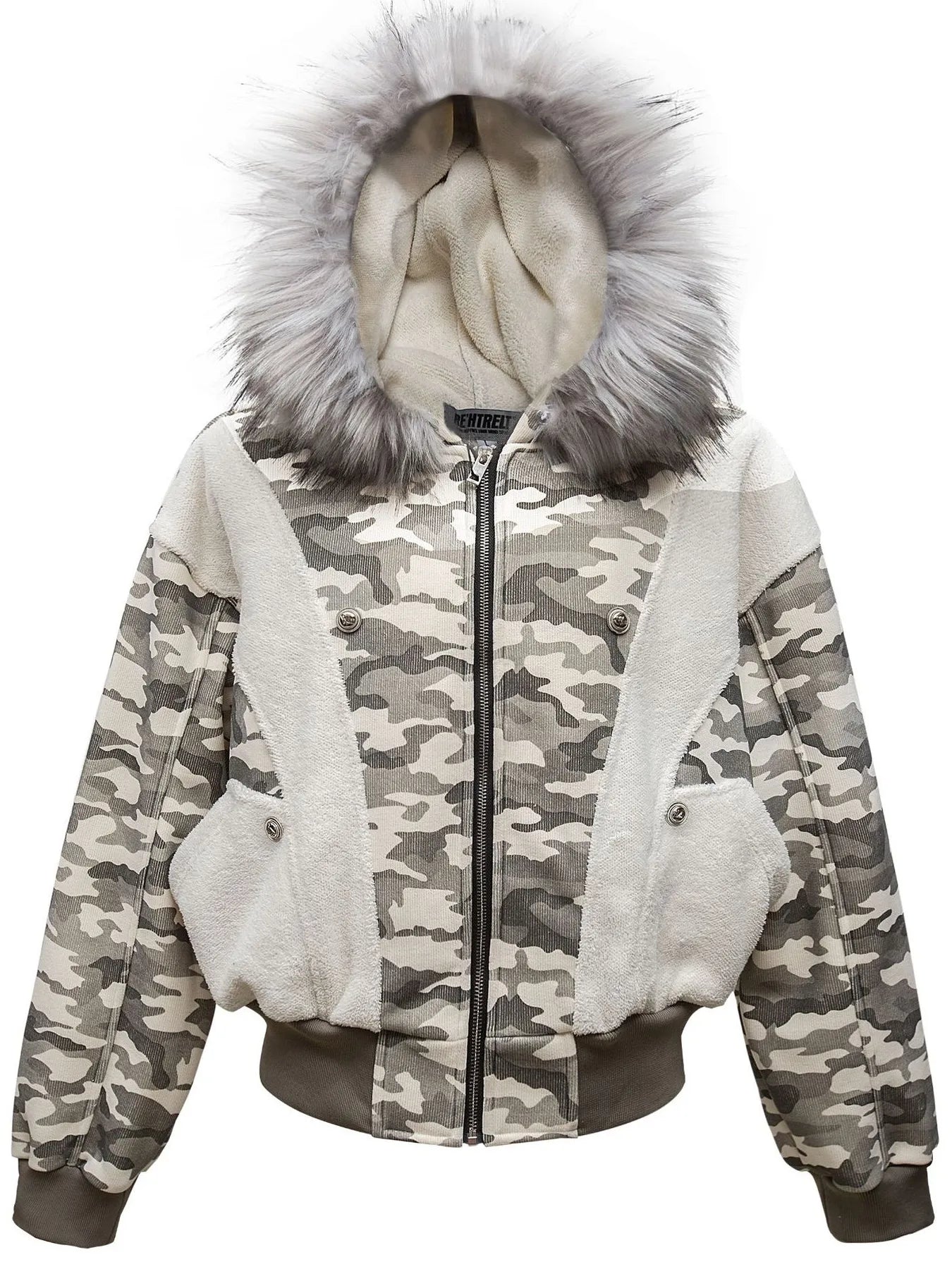 Camouflage Faux Fur Hood Jacket