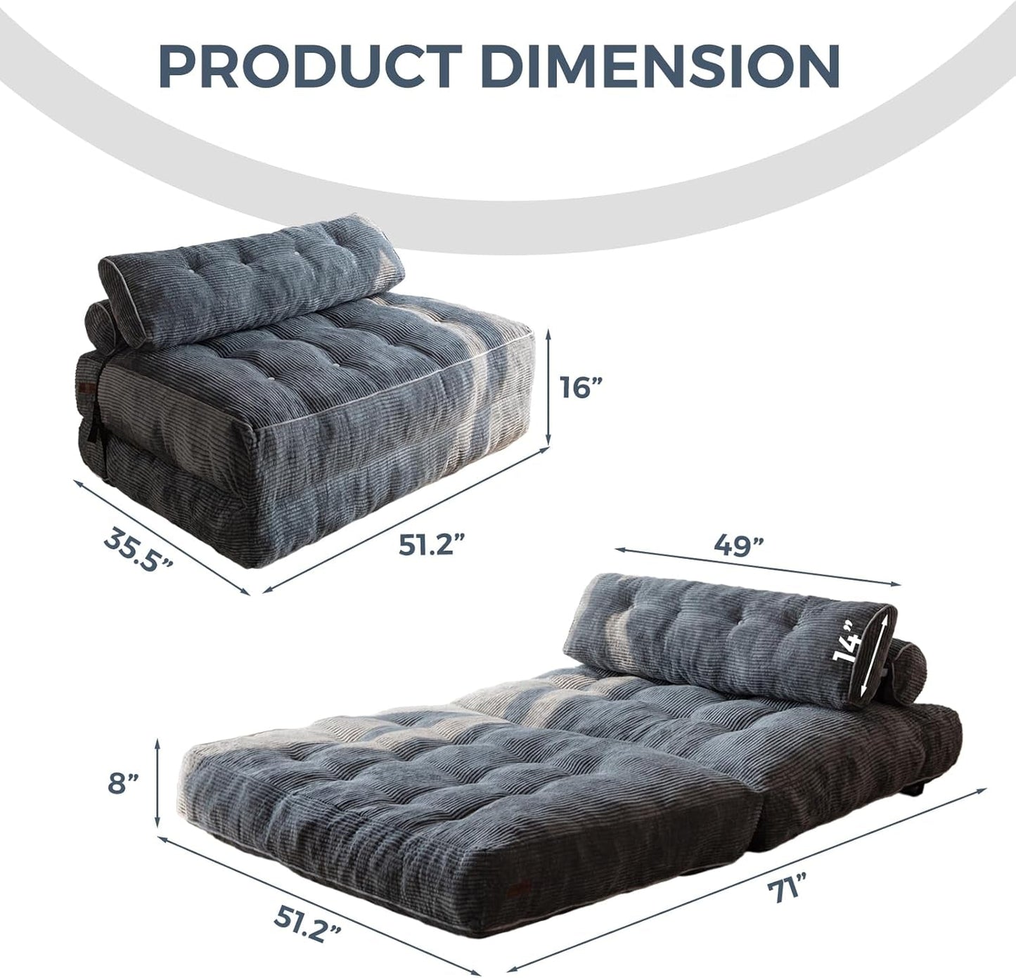 Graphite Grey Foldable SofaBed With Lumbar Support
