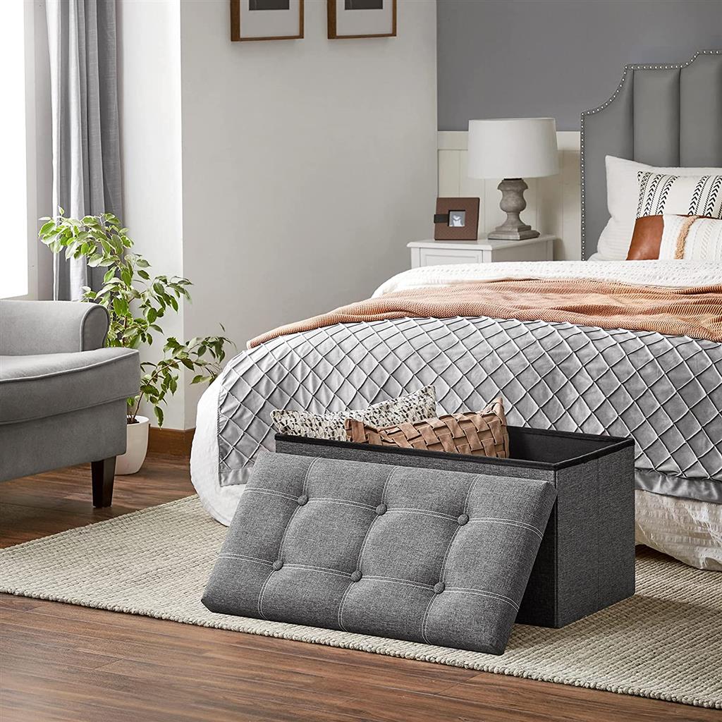 Storage Ottoman Bench, 21 Gal. (80L) Folding Chest, Bed End Stool, Footstool with Breathable Linen-Look Fabric, Holds 660 lb, for Entryway, Living Room, Bedroom, Dark Gray