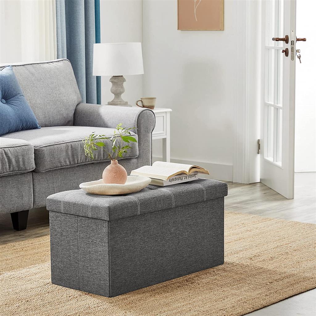 Storage Ottoman Bench, 21 Gal. (80L) Folding Chest, Bed End Stool, Footstool with Breathable Linen-Look Fabric, Holds 660 lb, for Entryway, Living Room, Bedroom, Dark Gray