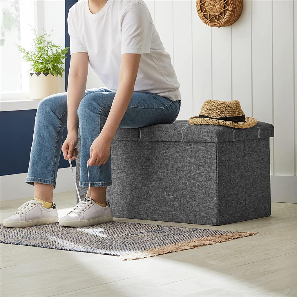 Storage Ottoman Bench, 21 Gal. (80L) Folding Chest, Bed End Stool, Footstool with Breathable Linen-Look Fabric, Holds 660 lb, for Entryway, Living Room, Bedroom, Dark Gray