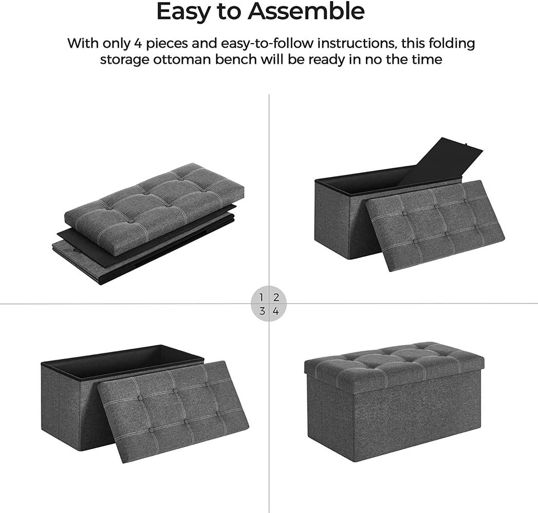 Storage Ottoman Bench, 21 Gal. (80L) Folding Chest, Bed End Stool, Footstool with Breathable Linen-Look Fabric, Holds 660 lb, for Entryway, Living Room, Bedroom, Dark Gray