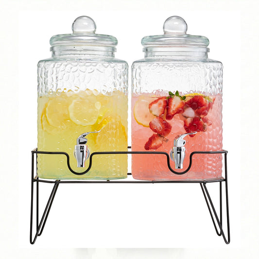 Hamburg Set of 2 Beverage Dispensers with Stand 1.5 Gal Each