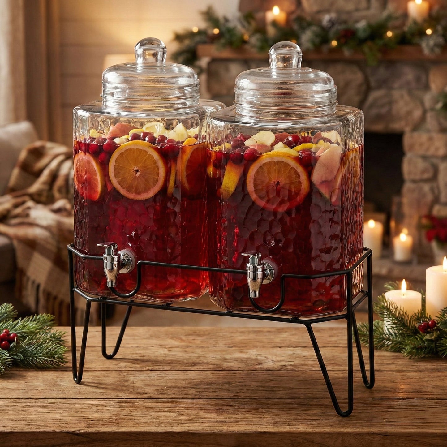 Hamburg Set of 2 Beverage Dispensers with Stand 1.5 Gal Each