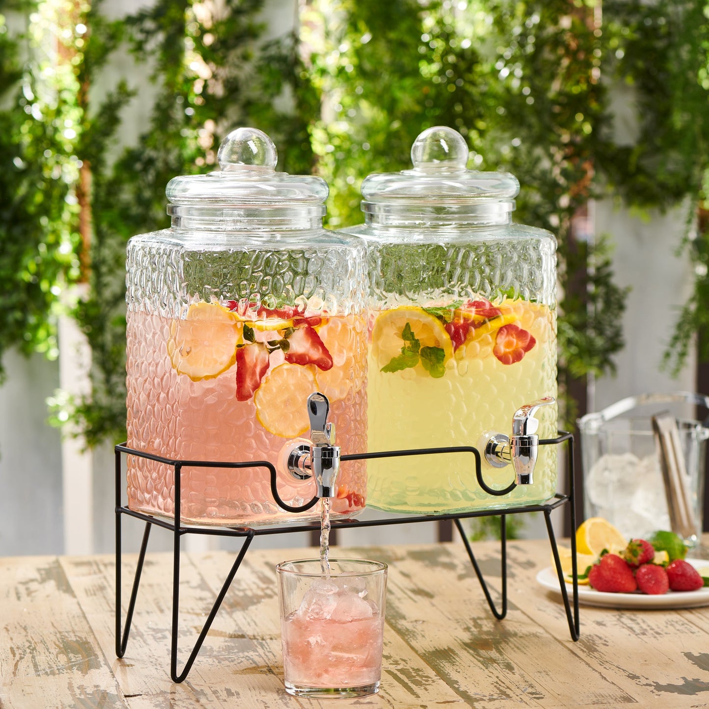 Hamburg Set of 2 Beverage Dispensers with Stand 1.5 Gal Each
