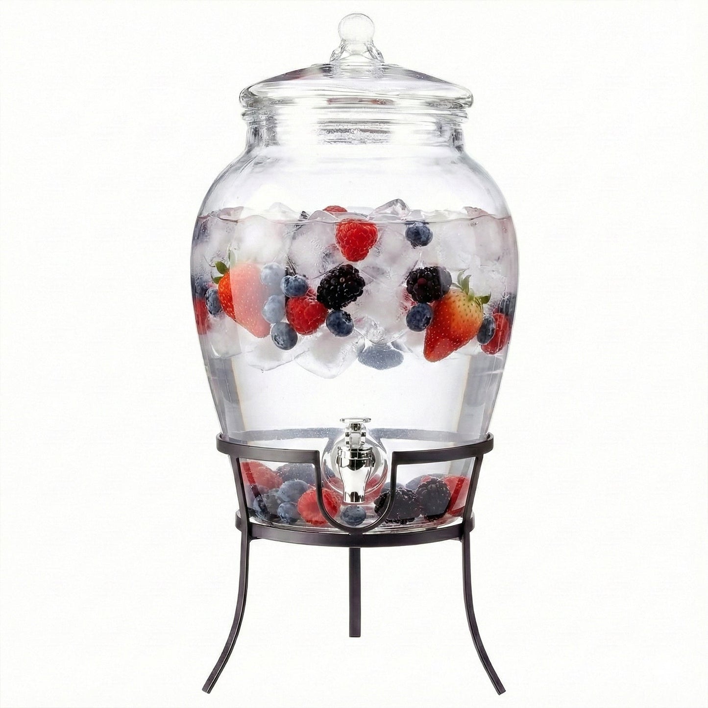 Beverage Dispenser with Metal Rack & Glass Lid 2.7 Gal