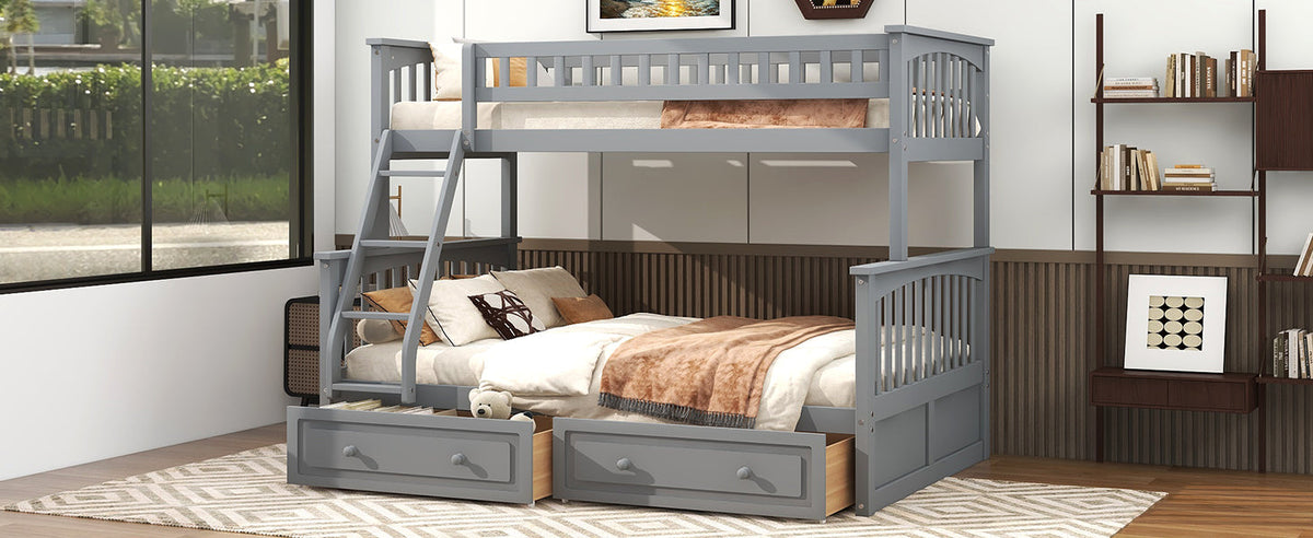 Twin Over Full Bunk Bed with Drawers, Convertible Beds