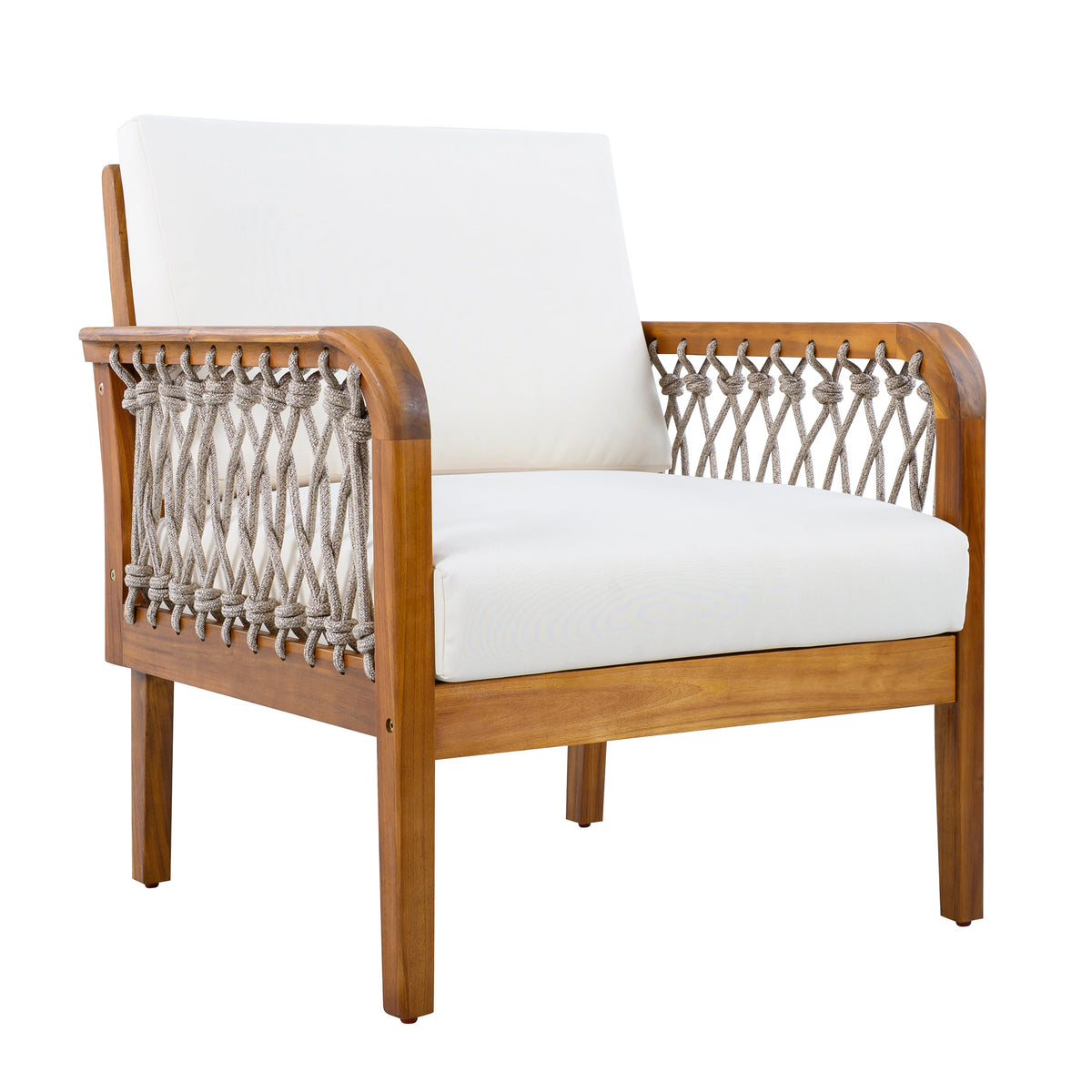 Outdoor Acacia Wood Club Chair with Handwoven Rope