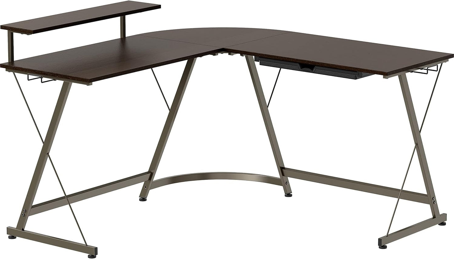 Vista L Shaped Desk With Removable Monitor Stand Espresso