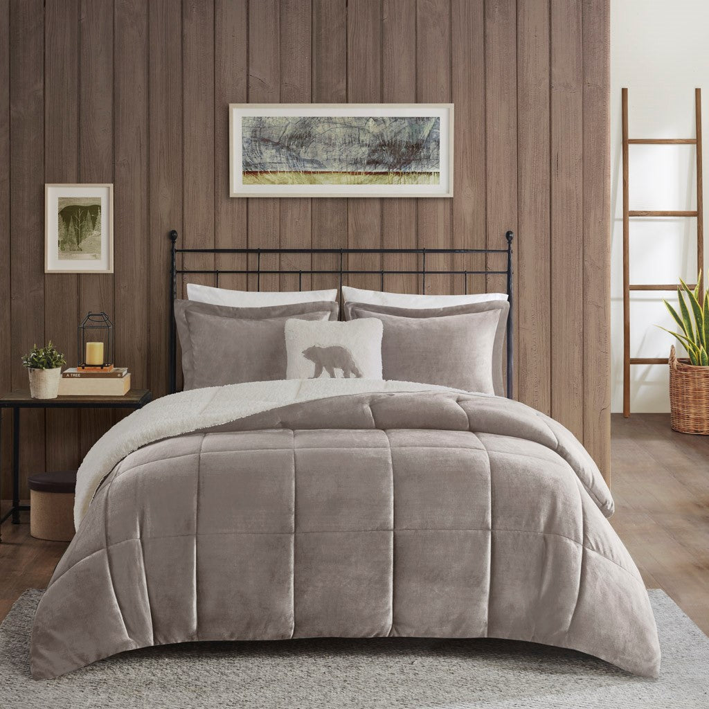 Full/Queen Plush to Sherpa Down Alternative Comforter Set