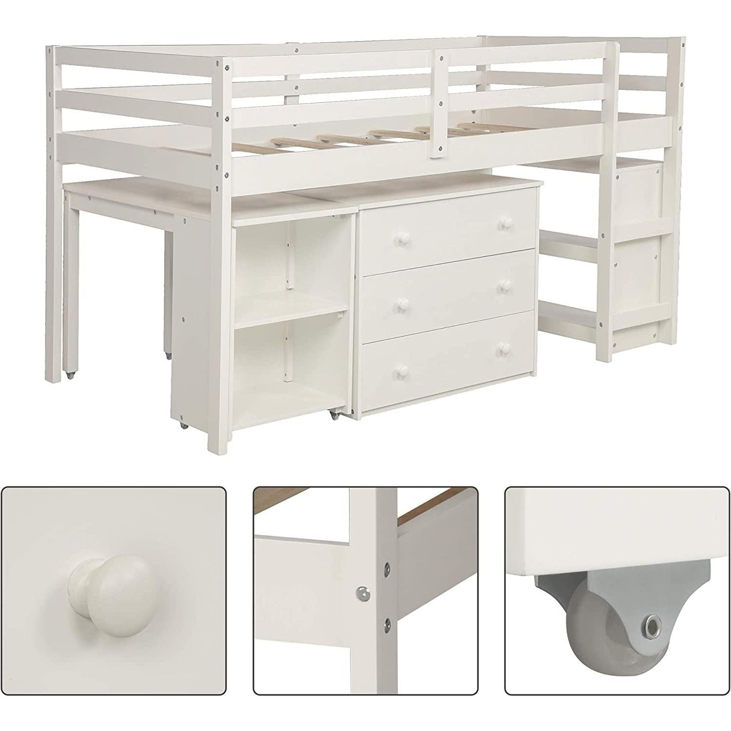 Twin Loft Bed With Rolling Desk And Storage For Small Rooms