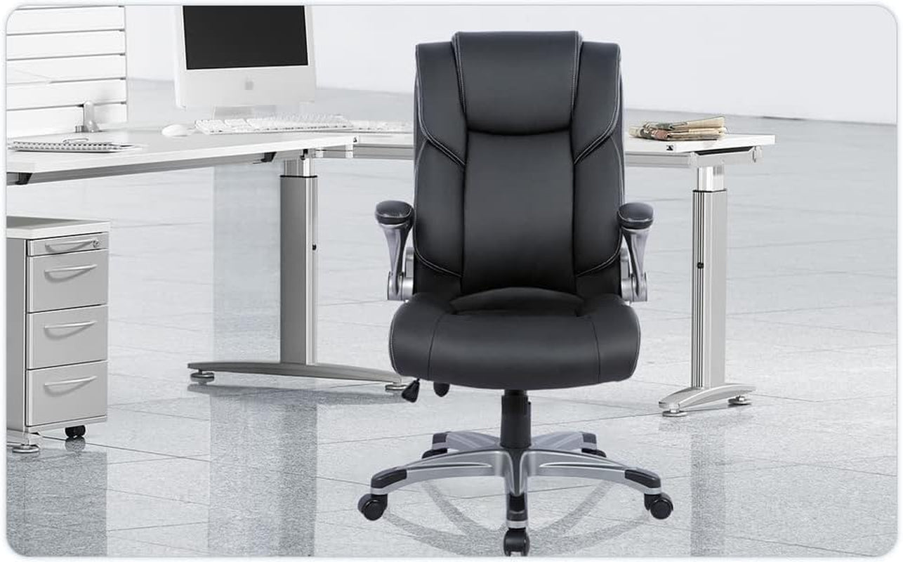 Black Leather Executive Office Chairs 2 Pack With Flip Arms