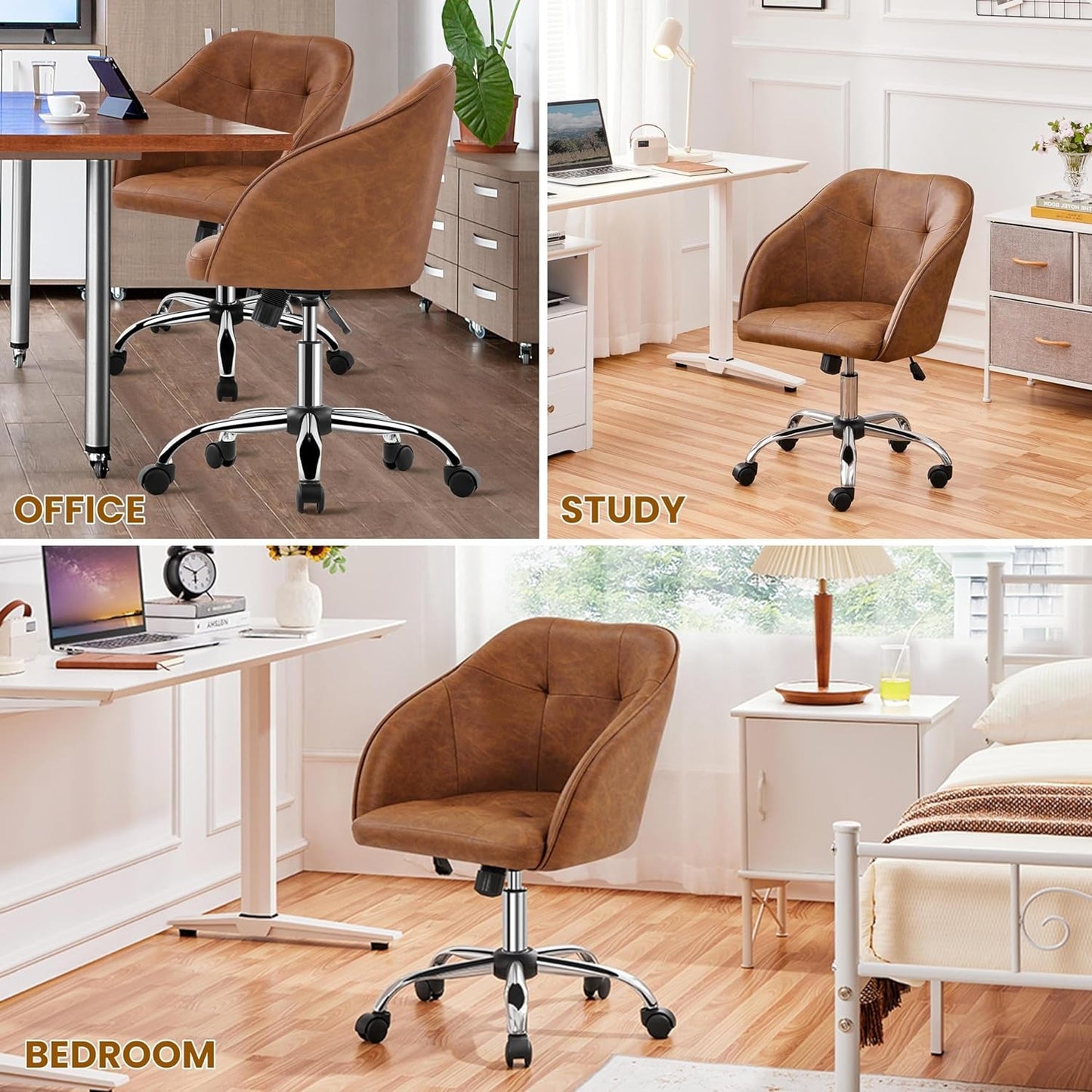 Brown Faux Leather Desk Chair With Adjustable Tilt