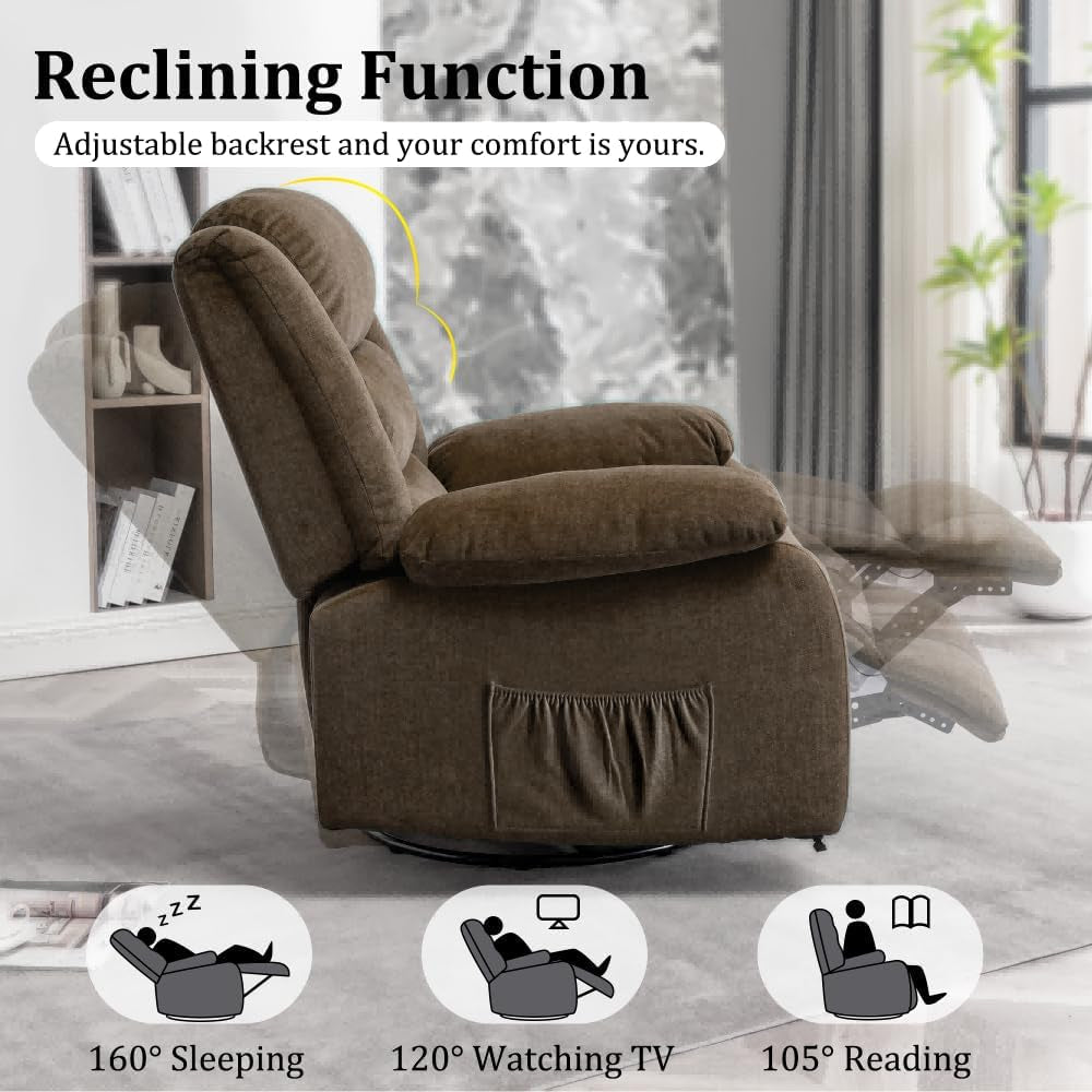Brown Recliner Chair With 360 Swivel For Home Comfort