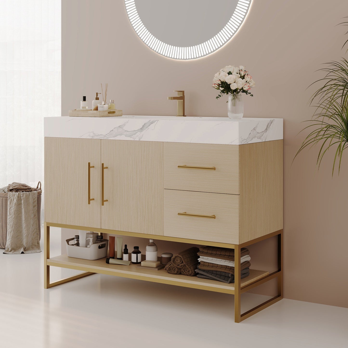 36" Modern Free-Standing Bathroom Vanity with Seamless Sink