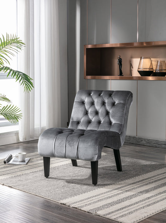 COOLMORE Modern Velvet Armless Accent Living Room Chair / Leisure Chair,Upholstered Fabric Button Comfortable Chair with Wooden Legs for Bedroom, Living Room, Office (Silver Velvet)