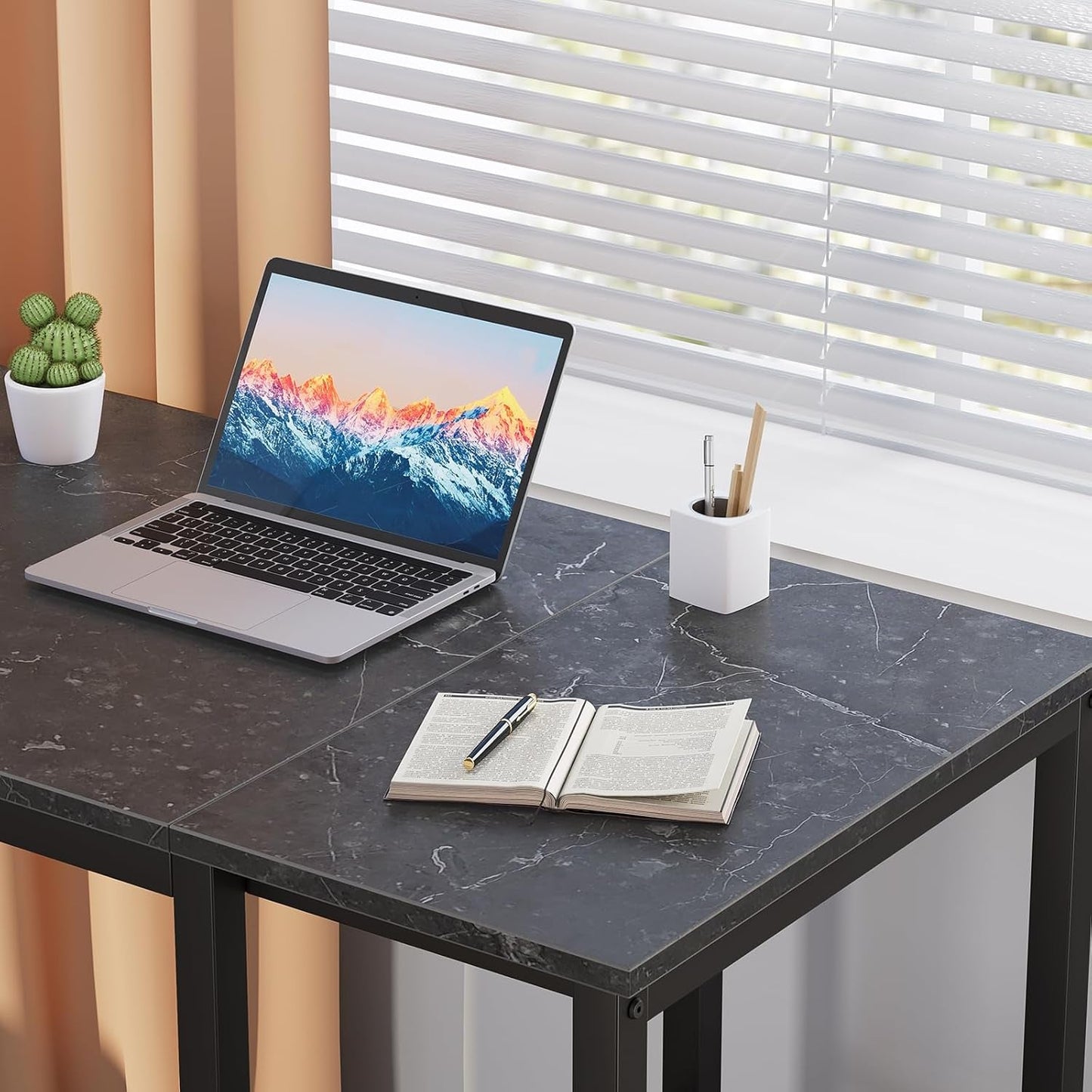 40 Inch Computer Desk With Two Tier Shelves Black Marbling