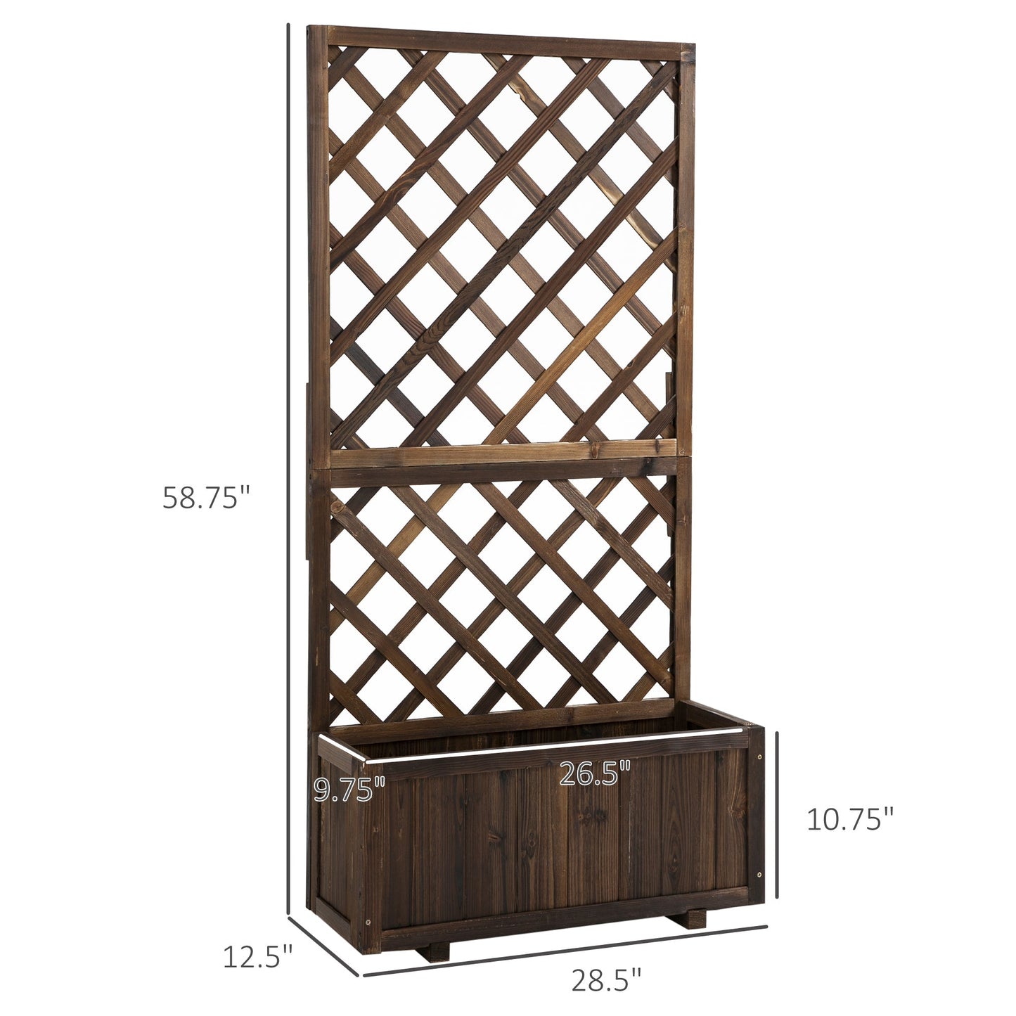 Garden Bed, Wooden Raised Garden Bed Planting Planter Box with Trellis and Drain Holes