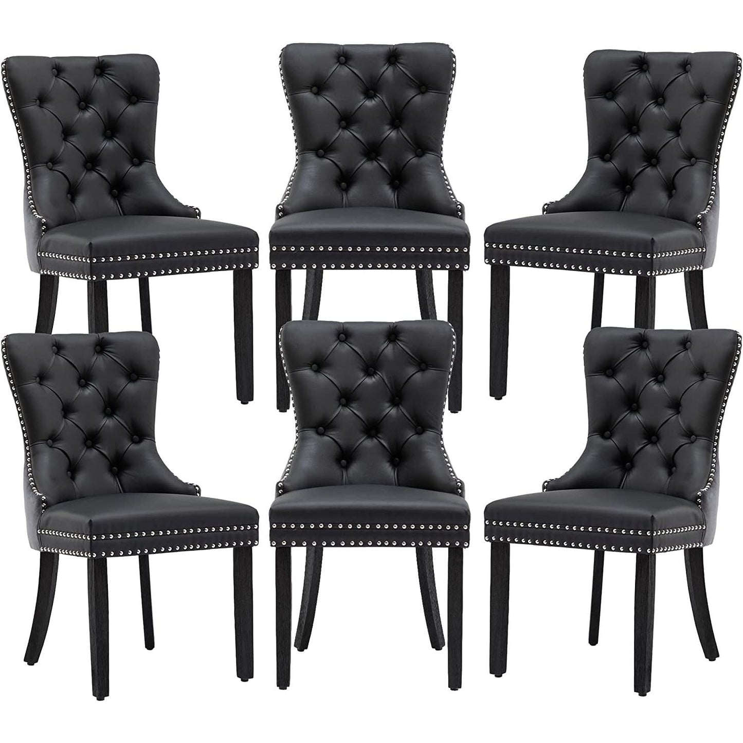 Velvet Dining Chairs Set Of 6 Black And Dark Grey Nailhead Trim arranged in a stylish configuration.