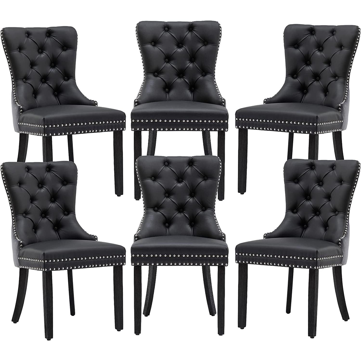 Velvet Dining Chairs Set Of 6 Black And Dark Grey Nailhead Trim arranged in a stylish configuration.