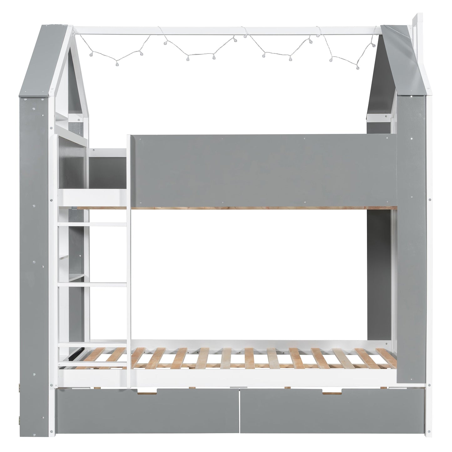 Full Size Bunk Bed with Storage Drawers & Shelves
