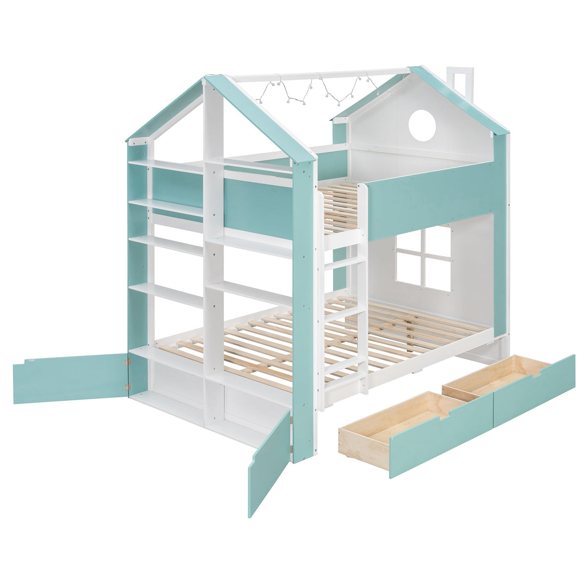 Full Size Bunk Bed with Storage Drawers & Shelves