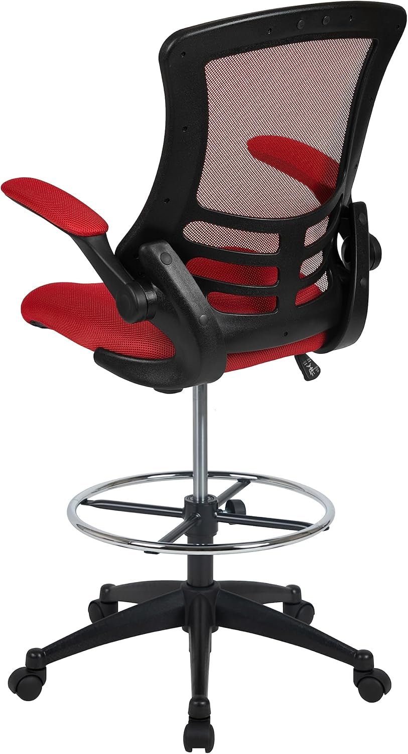 Kelista Red Mid Back Swivel Office Chair With Flip Armrests