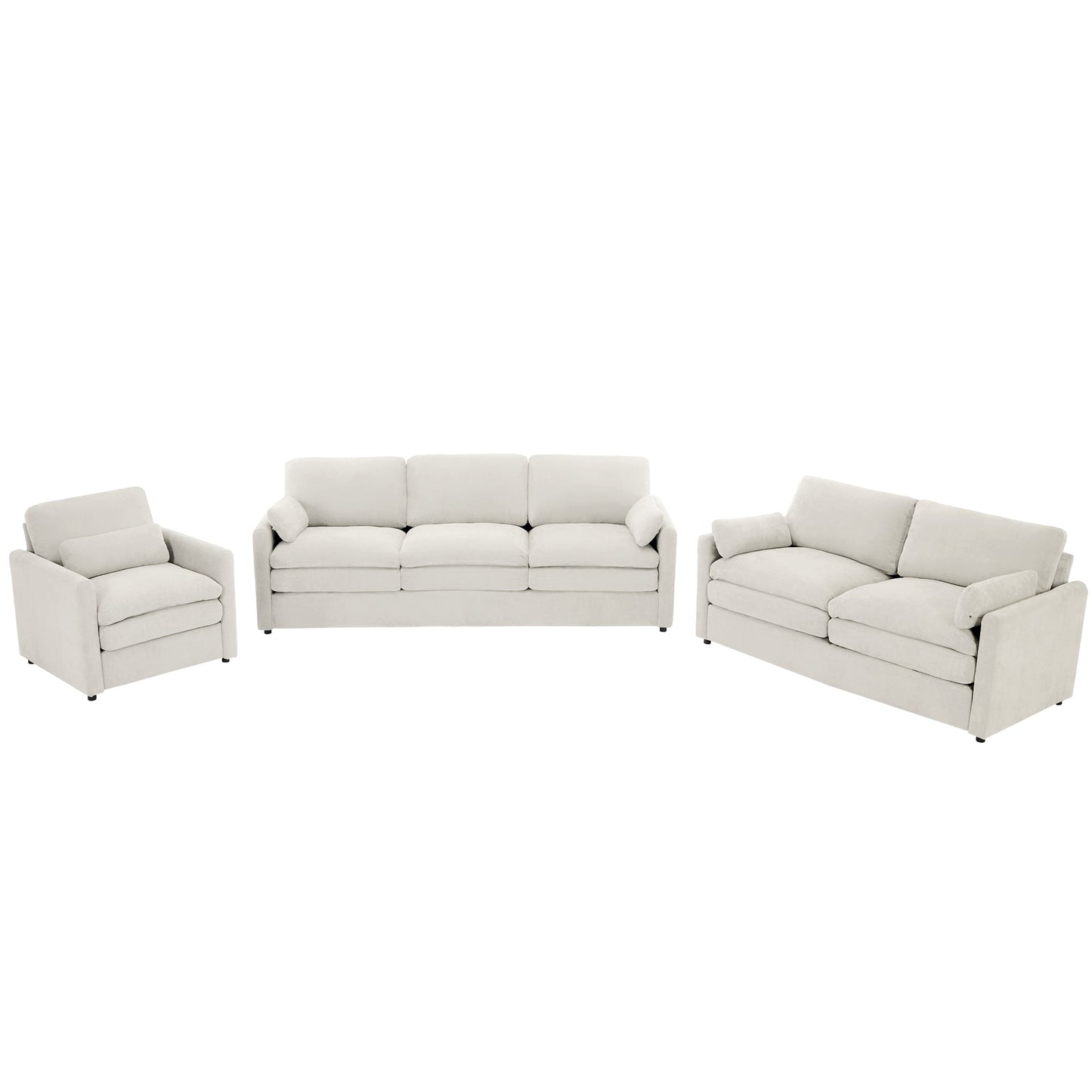 Cozy Upholstered Sofa Set Oversized Comfy Cloud Sofa Double Cushion Sofa Group Plush Cushion Sofa Couch for Living Room, Beige