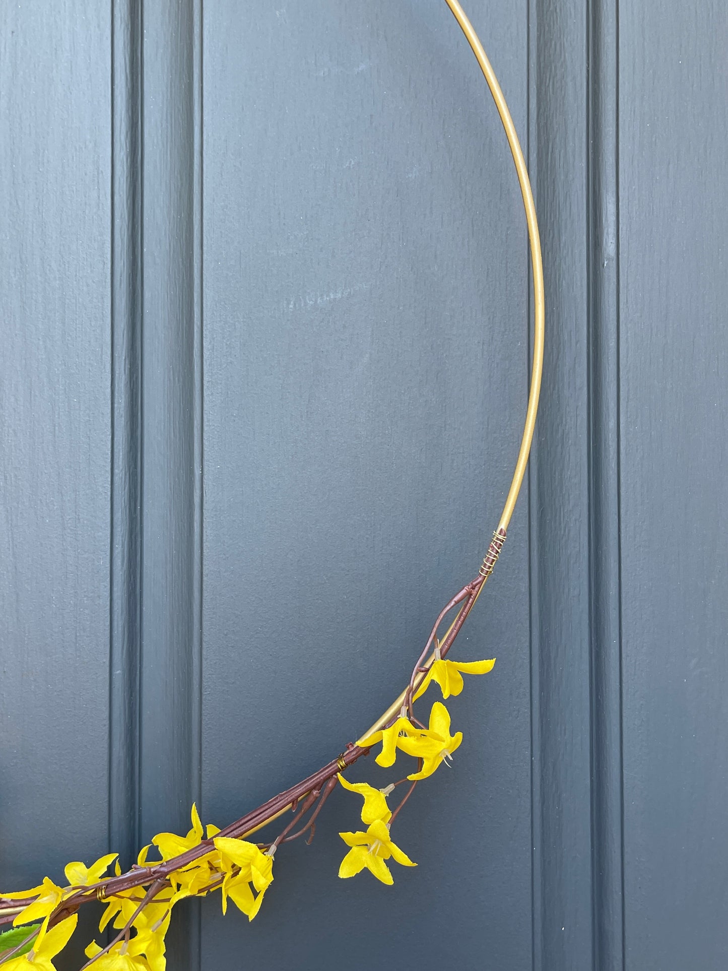 Modern Yellow Forsythia Hoop Wreath