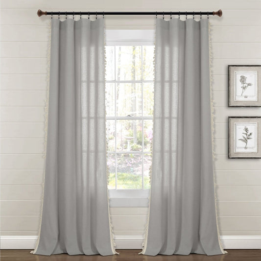 Faux Linen Tassel Window Curtain featuring tassel details, perfect for adding character to any room.