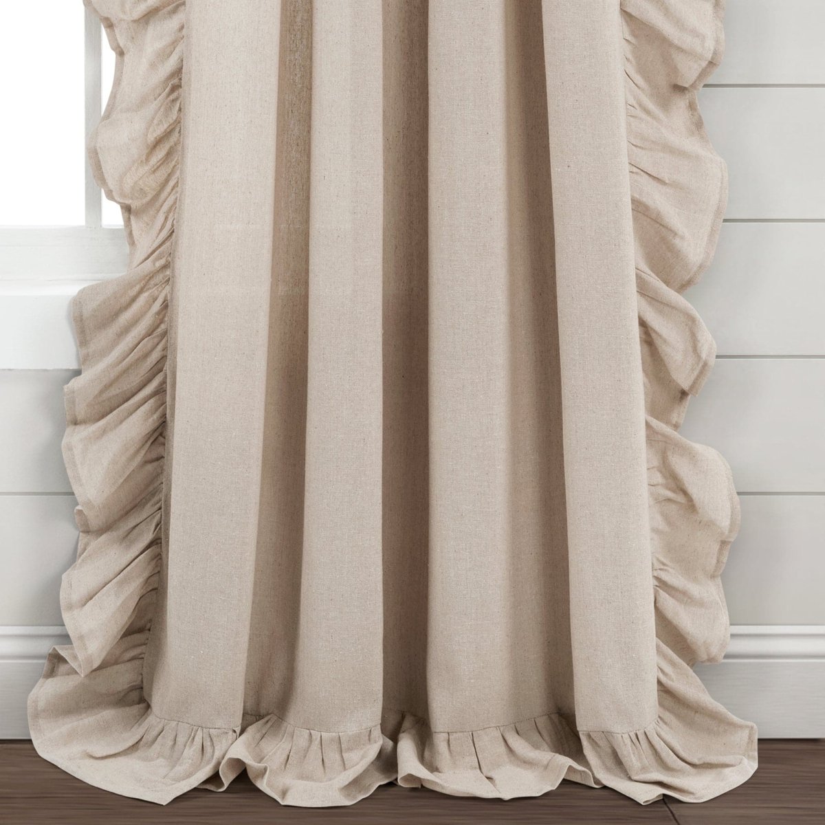 Faux Linen Ruffle Window Curtain Panel