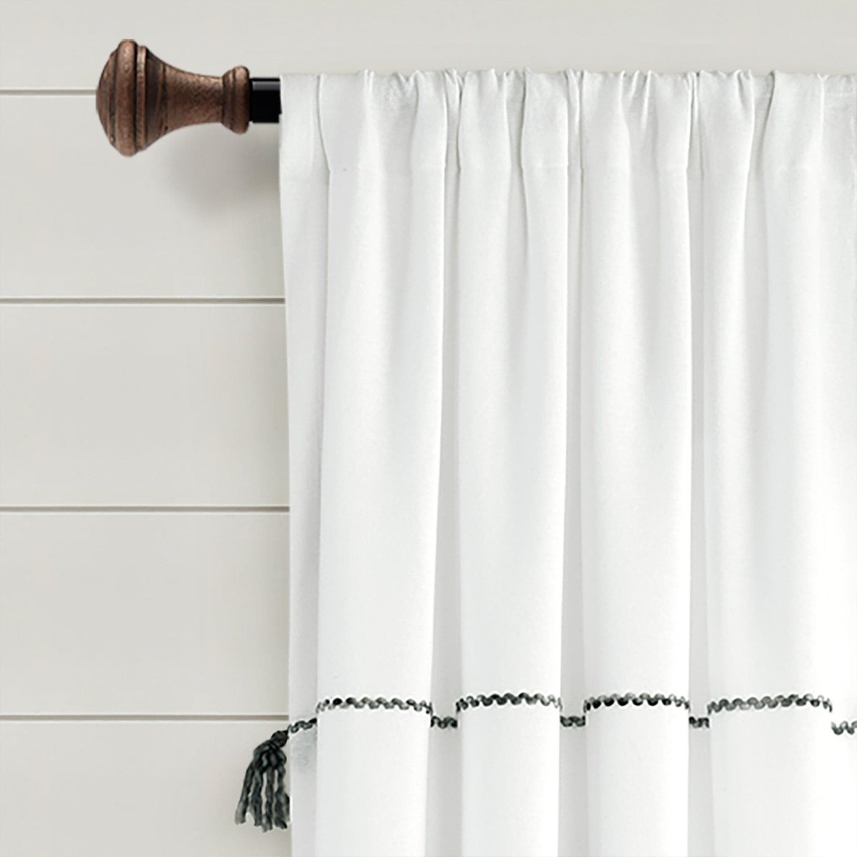Farmhouse Boho Stripe Woven Tassel Yarn Dyed Recycled Cotton Blend Window Curtain Panel Set