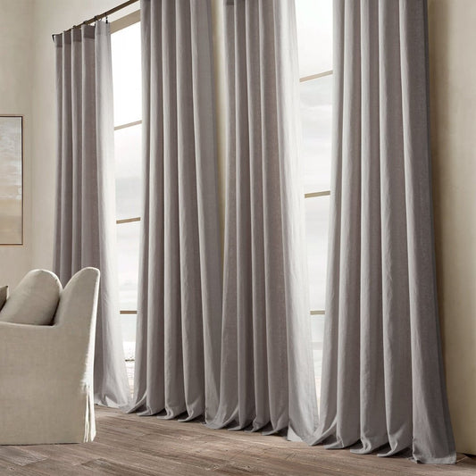Belgian Flax Prewashed Linen Rich Cotton Blend Window Curtain (Single Panel)