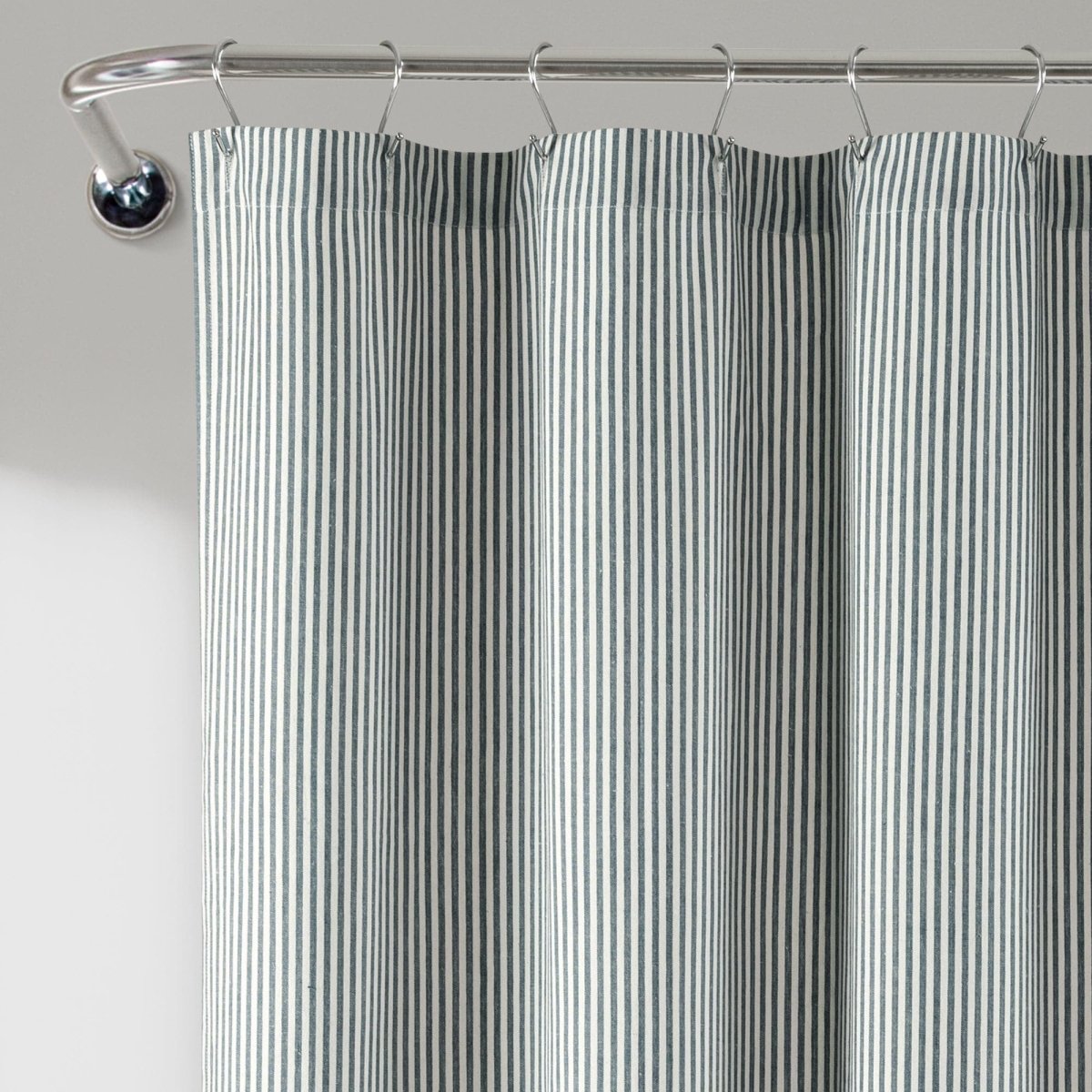 Farmhouse Vintage Stripe Yarn Dyed Recycled Cotton Blend Shower Curtain in soft colors and relaxed design, perfect for cozy bathroom decor.